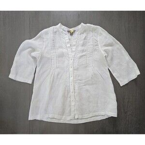 Tommy Bahama Womens M White Linen Button Shirt Pintuck Resort Sheer Beach